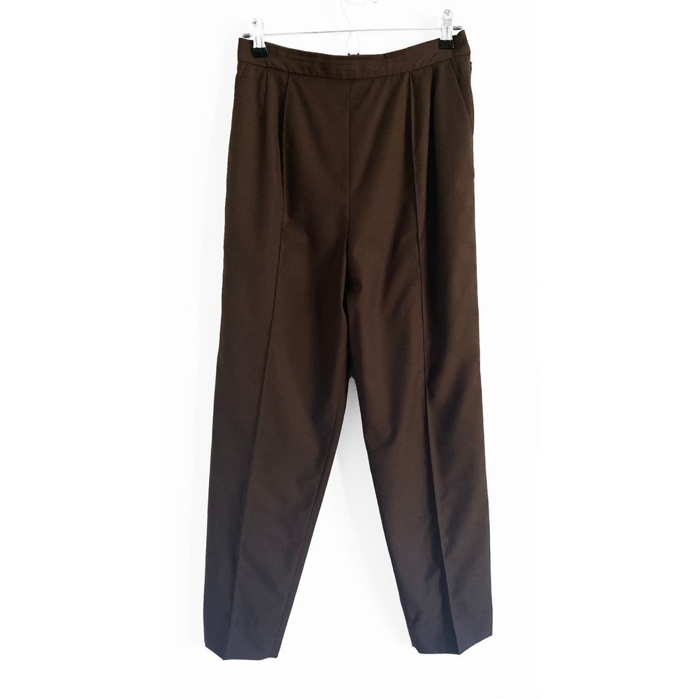 Vintage Women's Christian Dior Brown Trousers Slacks Ankle Slits Side Button Zip